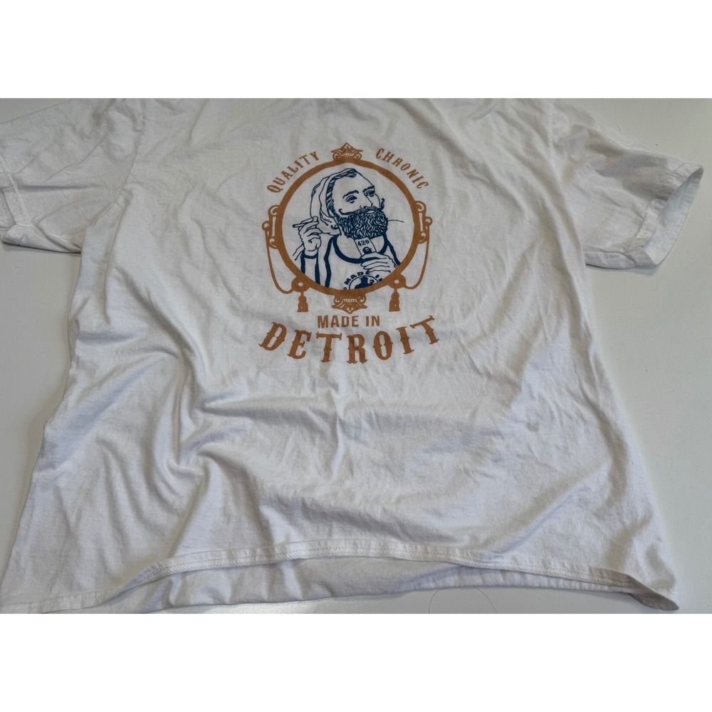 Made in Detroit Quality Chronic 420 Graphic T-Shirt Mens 2XL White Cotton Tee